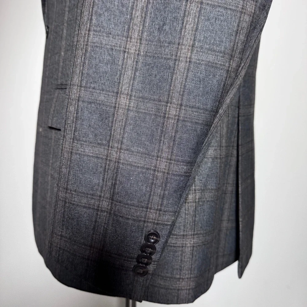 Michael Kors Blazer Mens 48L Grey Plaid Two-Button Notch Lapel Double Vent